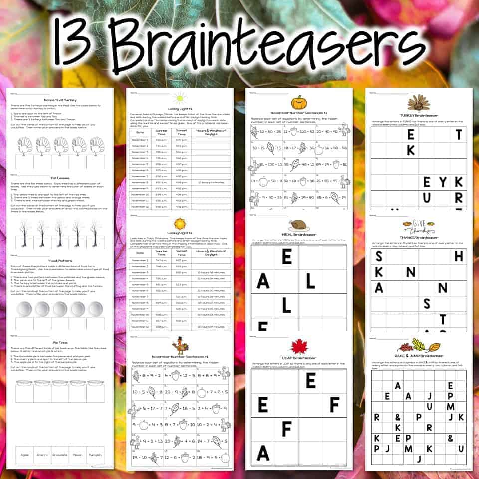 Thanksgiving Math Challenges &amp;amp; Brainteasers - inside Thanksgiving Brain Puzzles