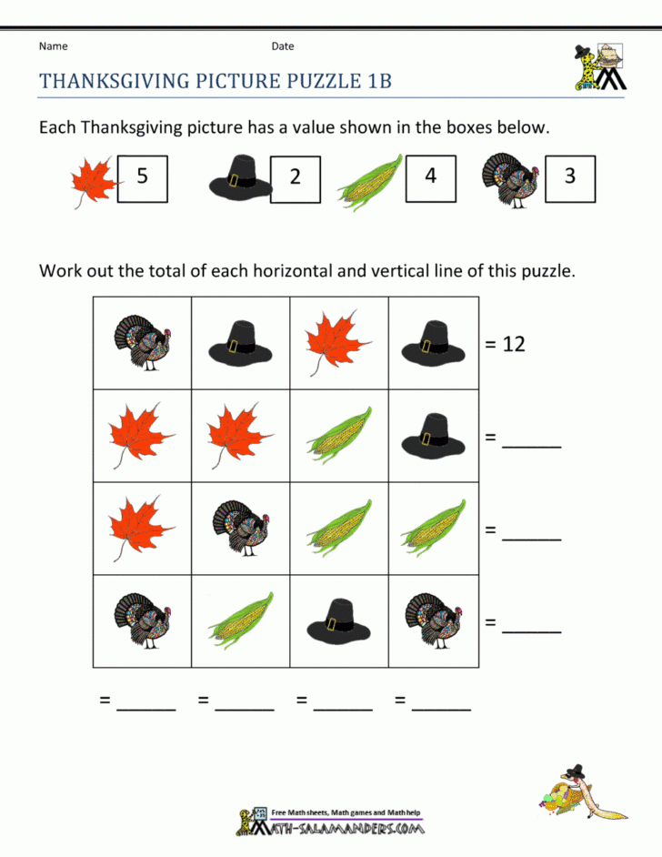 Free Thanksgiving Math Puzzles