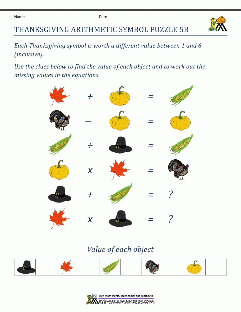 Thanksgiving Math Puzzles intended for Free Thanksgiving Math Puzzles