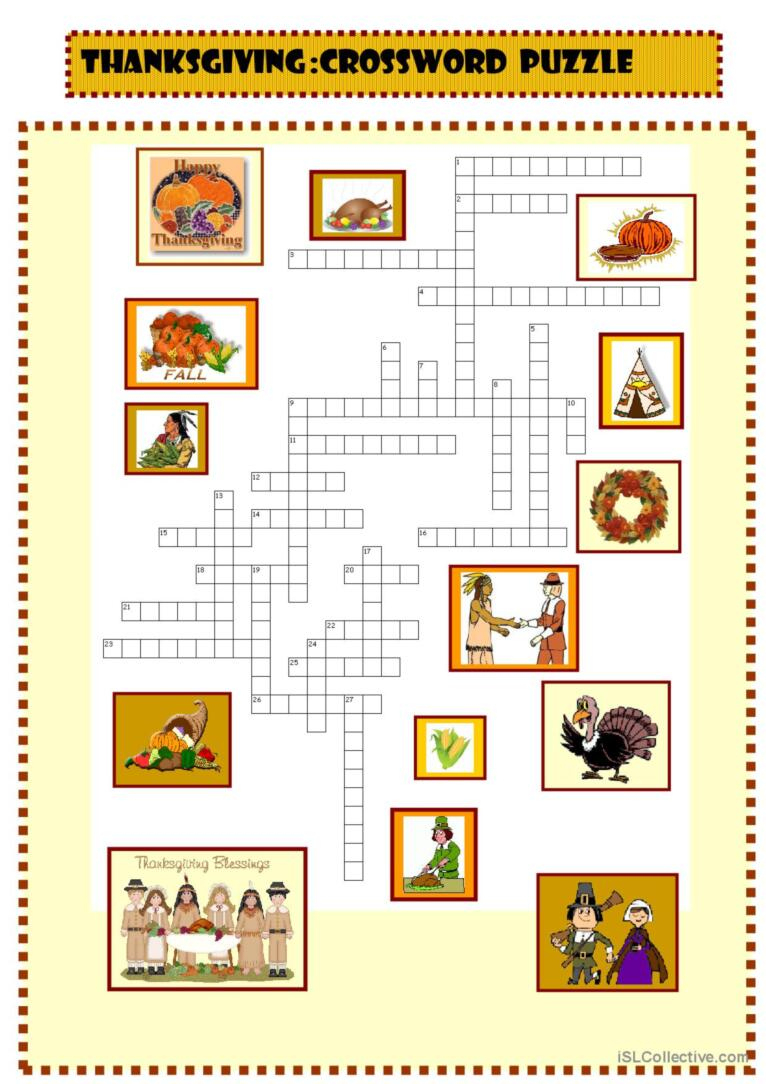 Thanksgiving : New Crossword Puzzle…: English Esl Worksheets Pdf &amp;amp; Doc inside Esl Thanksgiving Crossword Puzzle