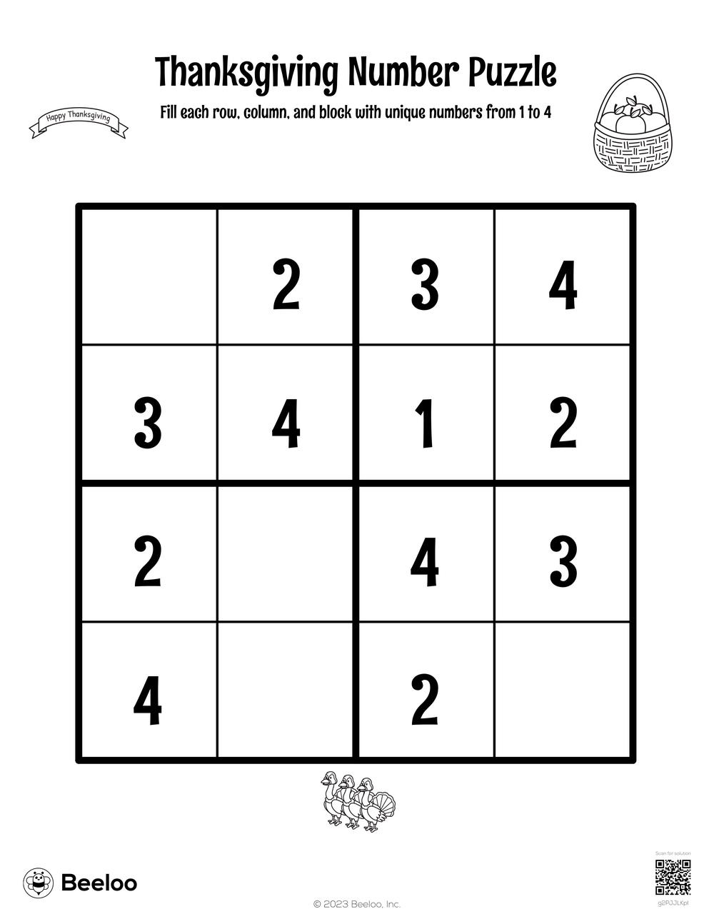 Thanksgiving Number Puzzle • Beeloo Printable Crafts And regarding Thanksgiving Number Puzzle