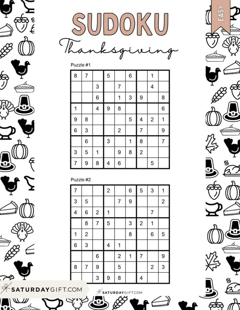 Thanksgiving Sudoku Puzzles - Cute &amp;amp; Free Printables | Saturdaygift pertaining to Thanksgiving Sudoku Puzzle