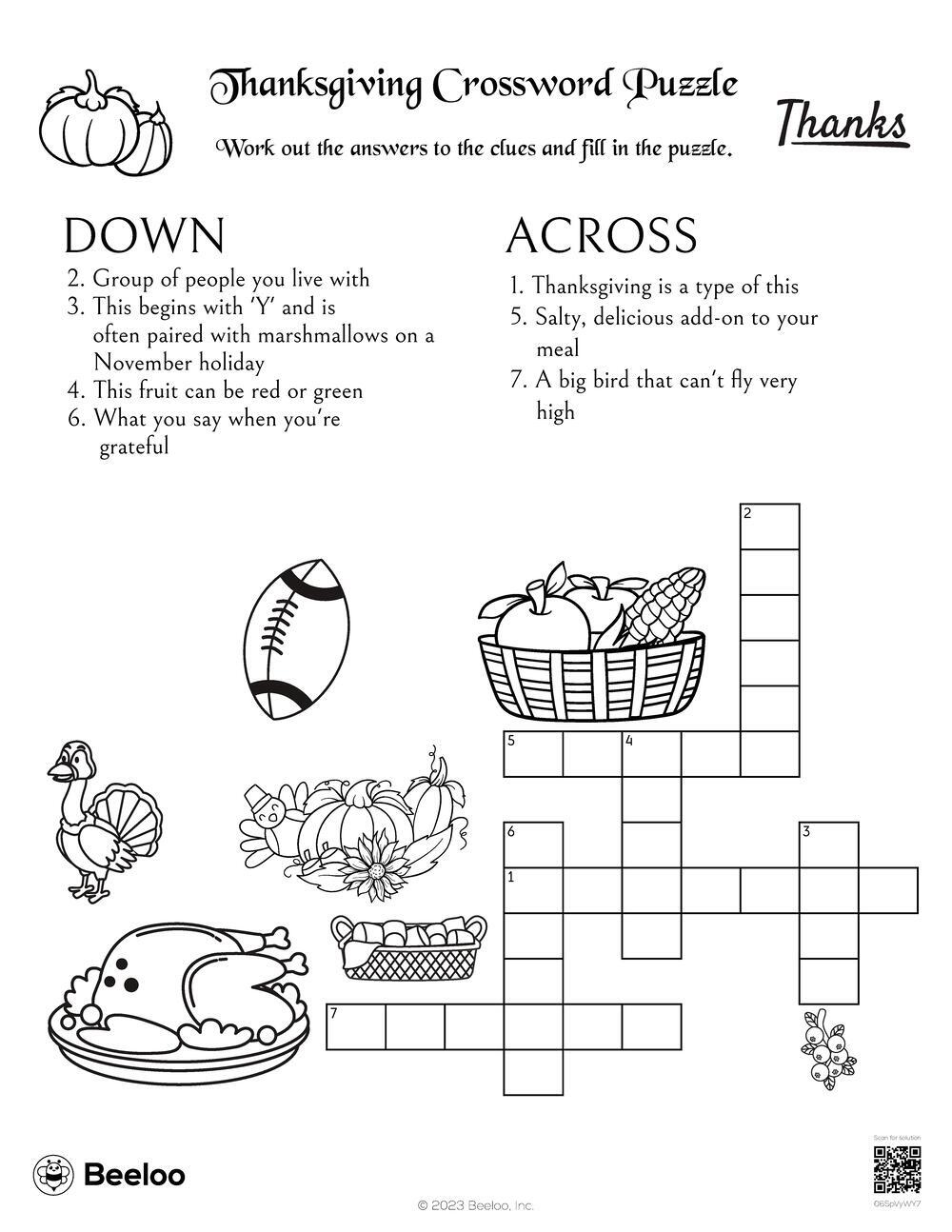 Thanksgiving-Themed Crossword Puzzles • Beeloo Printable Crafts throughout Thanksgiving Puzzle Sheets