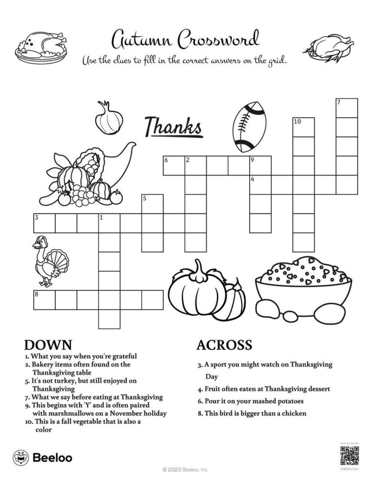 Thanksgiving Themed Crossword Puzzle