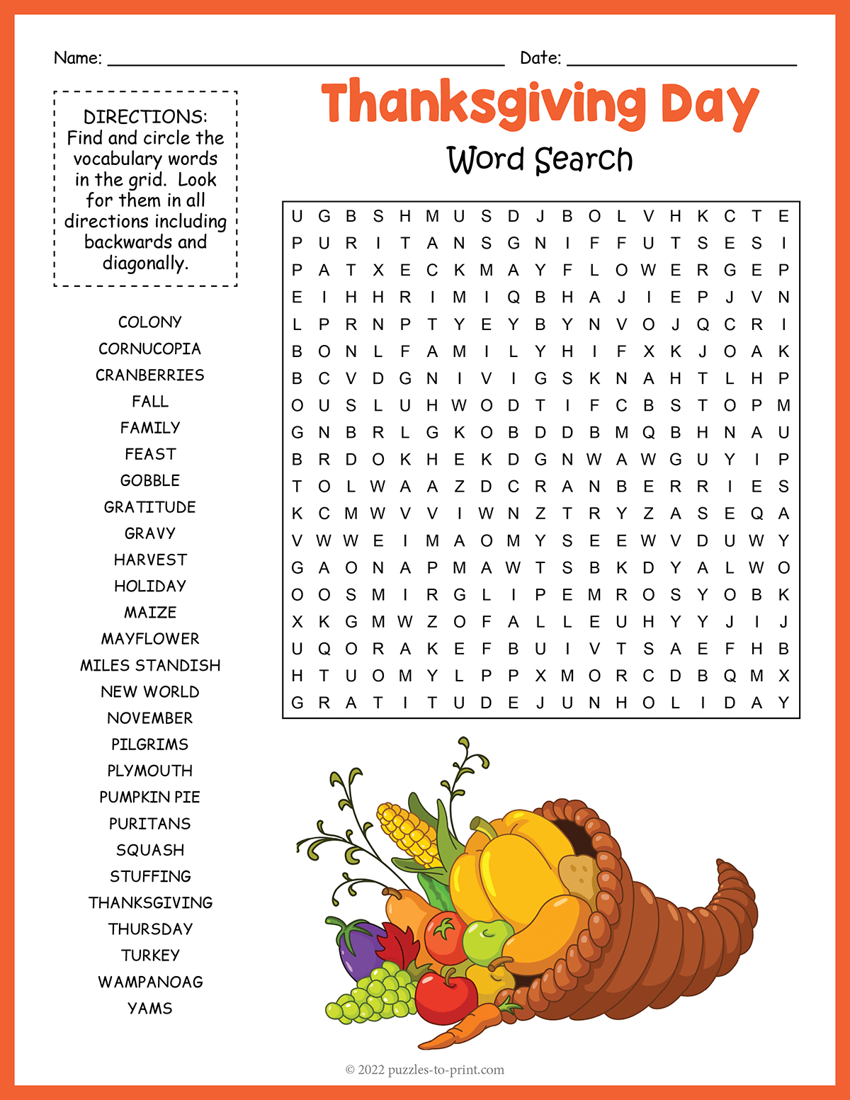 Thanksgiving Word Search for Free Printable Thanksgiving Puzzles