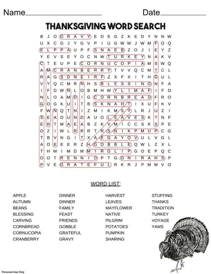 Thanksgiving Word Puzzle Answers Thanksgiving Word Puzzle Answers