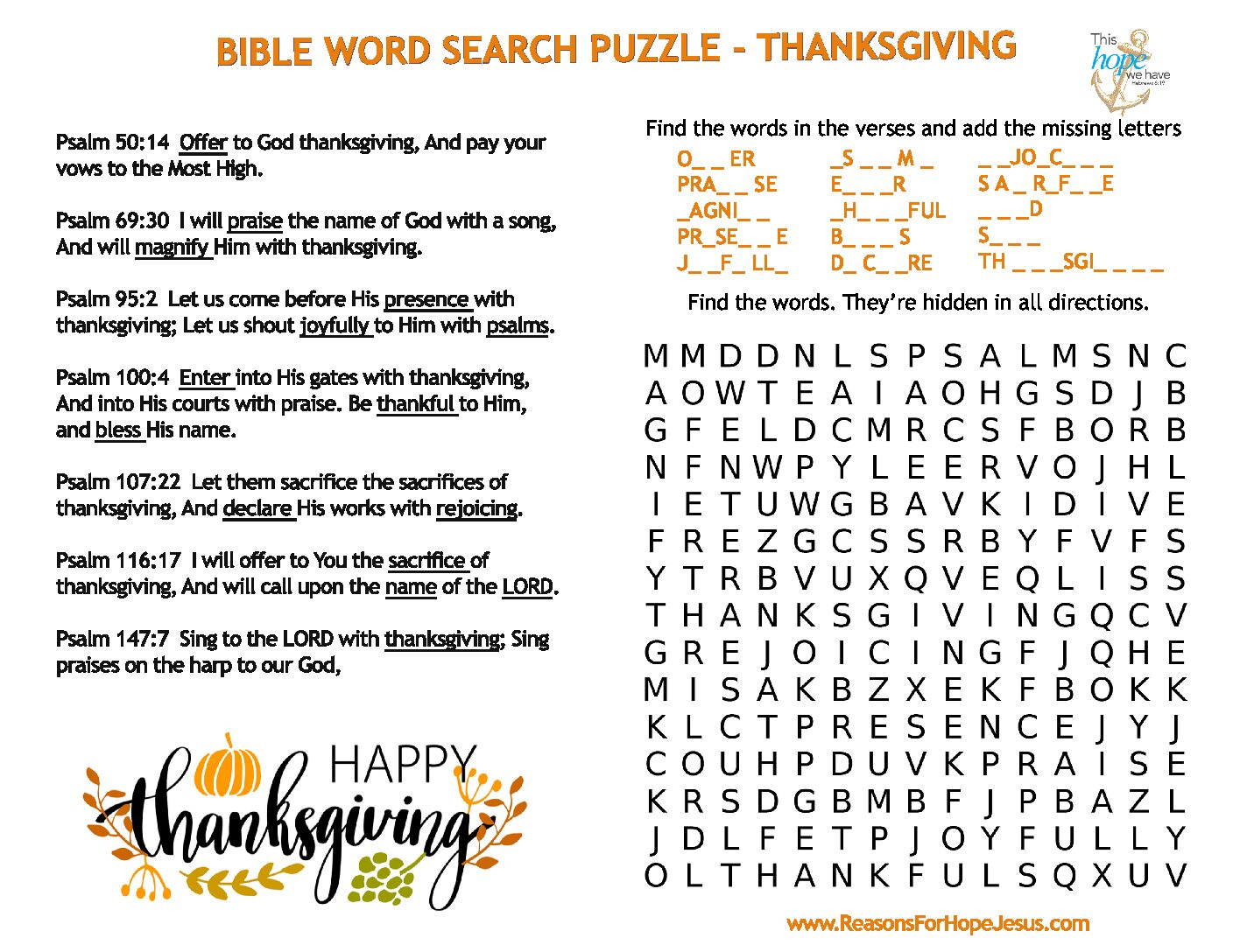 thanksgiving word search puzzle reasons for hope jesus throughout christian thanksgiving puzzles Thanksgiving Word Search Puzzle » Reasons For Hope* Jesus throughout Christian Thanksgiving Puzzles