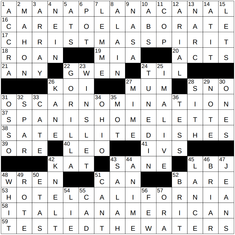 0118-25 Ny Times Crossword 18 Jan 25, Saturday - Nyxcrossword with regard to Felt in the Christmas Spirit Nyt Crossword