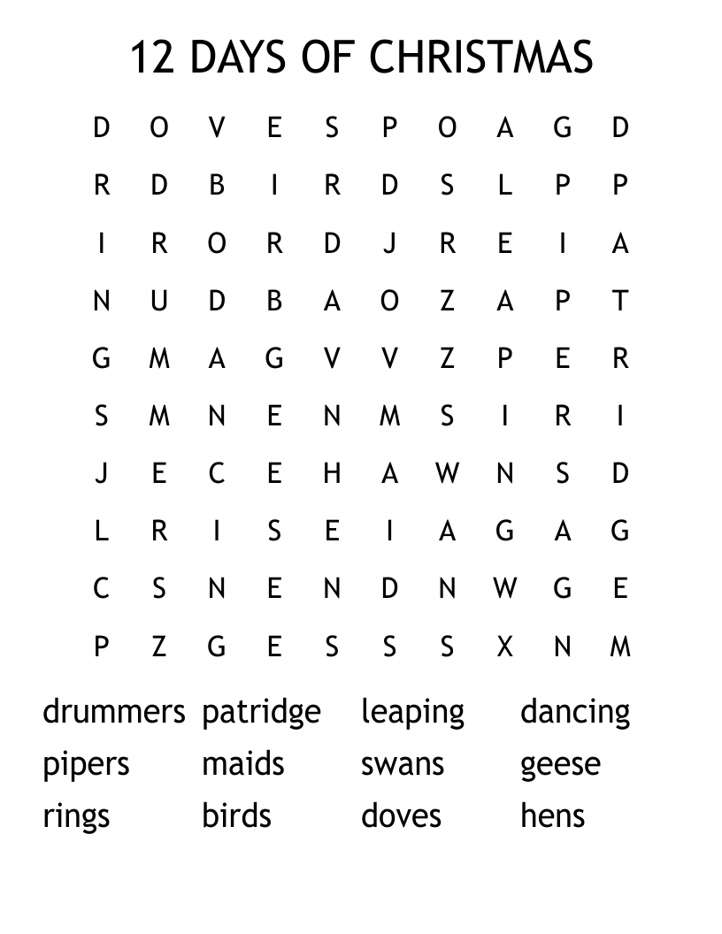 12 days of christmas word search wordmint regarding twelve days of christmas crossword puzzle 12 Days Of Christmas Word Search - Wordmint regarding Twelve Days Of Christmas Crossword Puzzle