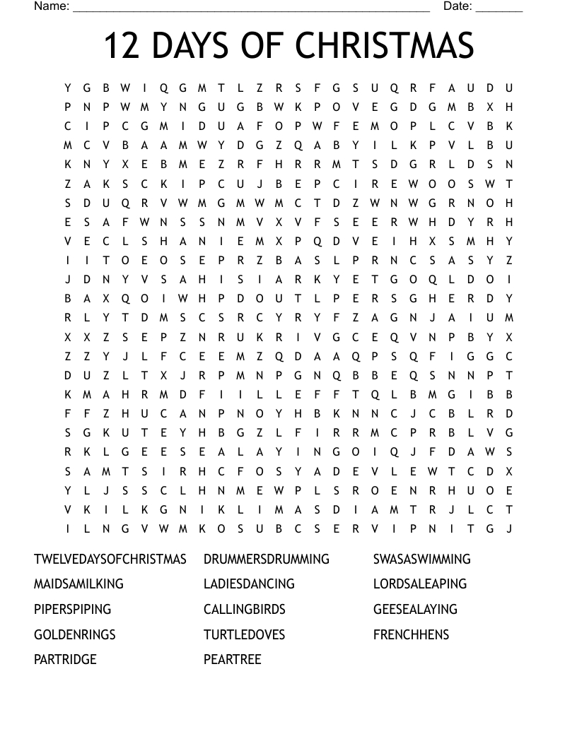 12 Days Of Christmas Word Search - Wordmint with regard to 12 Days Of Christmas Crossword