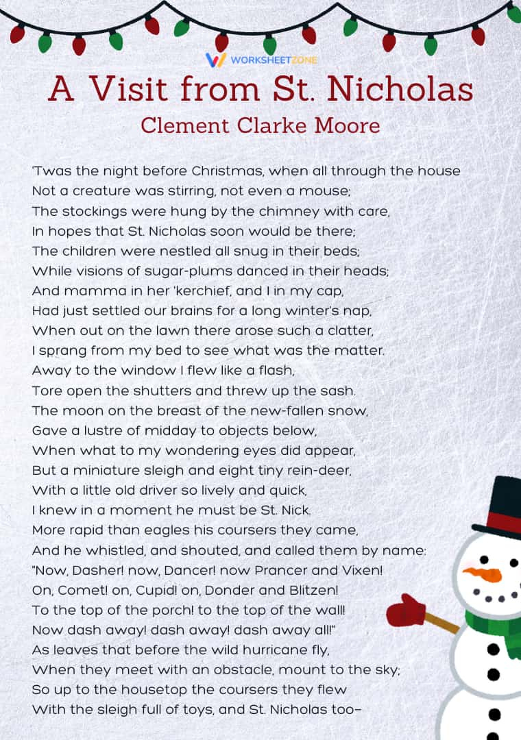 30+ Christmas Poems For Kids To Read This Holiday Season pertaining to A Visit From Saint Nicholas on Christmas Crossword
