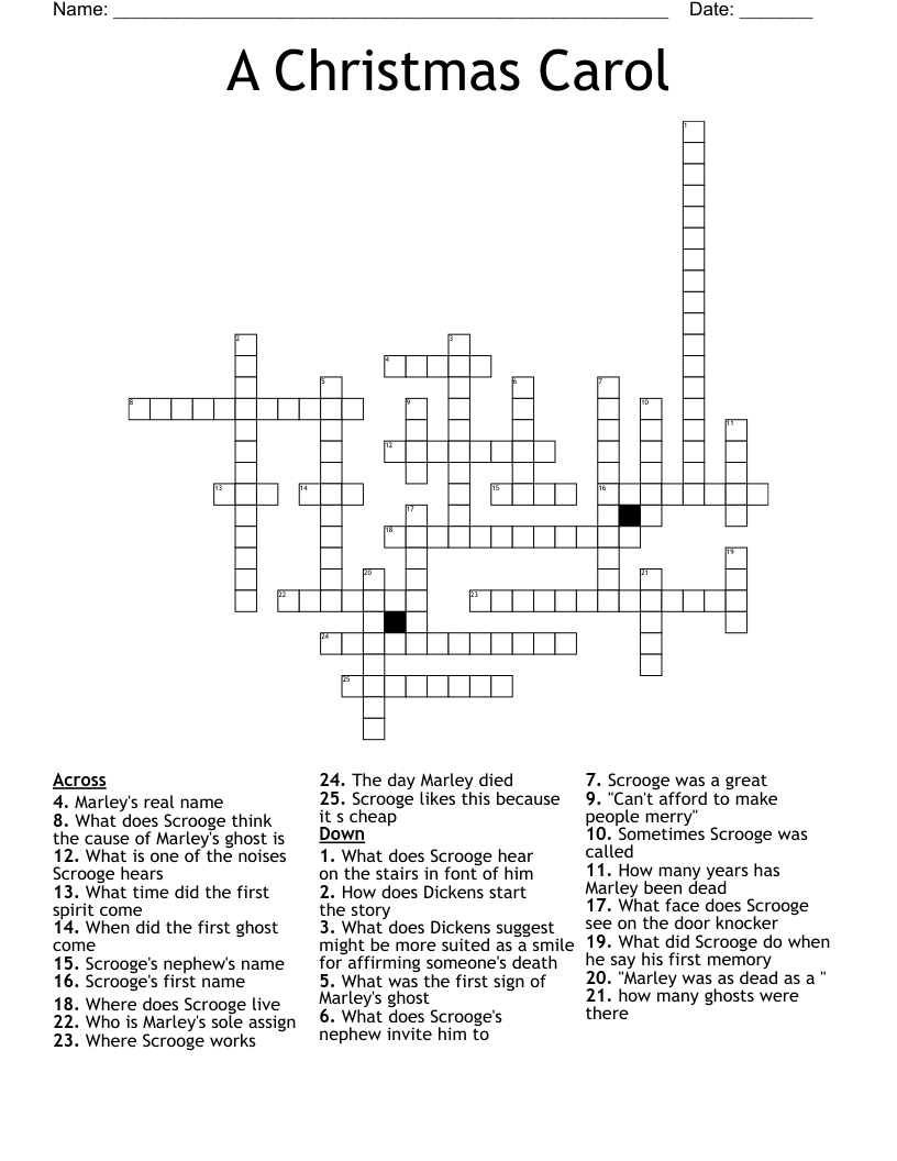 A Christmas Carol Crossword - Wordmint intended for One of 11 in a Christmas Carol Crossword