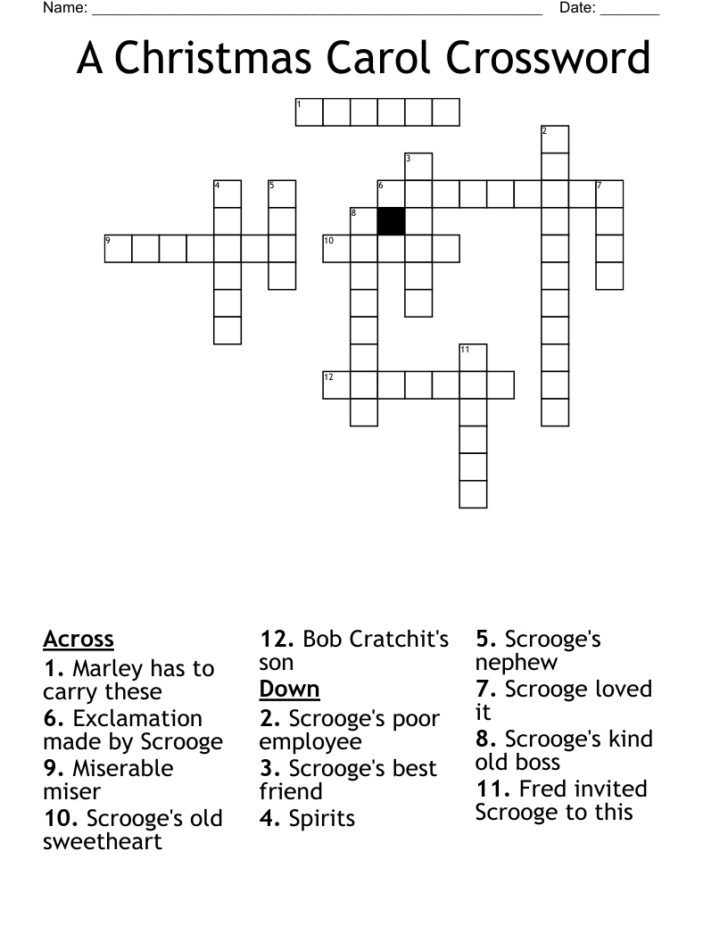 A Christmas Carol Crossword Printable A Christmas Carol Crossword Printable