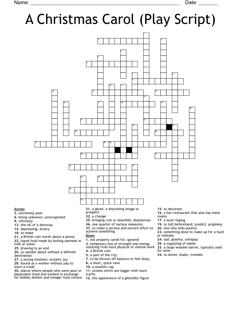 A Christmas Carol (Play Script) Crossword - Wordmint inside Birds in a Christmas Carol Crossword