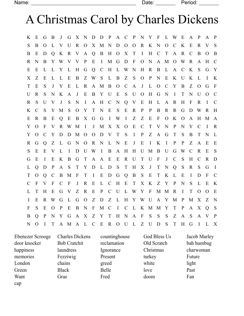 A Christmas Carolcharles Dickens Word Search - Wordmint with regard to A Christmas Carol By Charles Dickens Crossword Puzzle