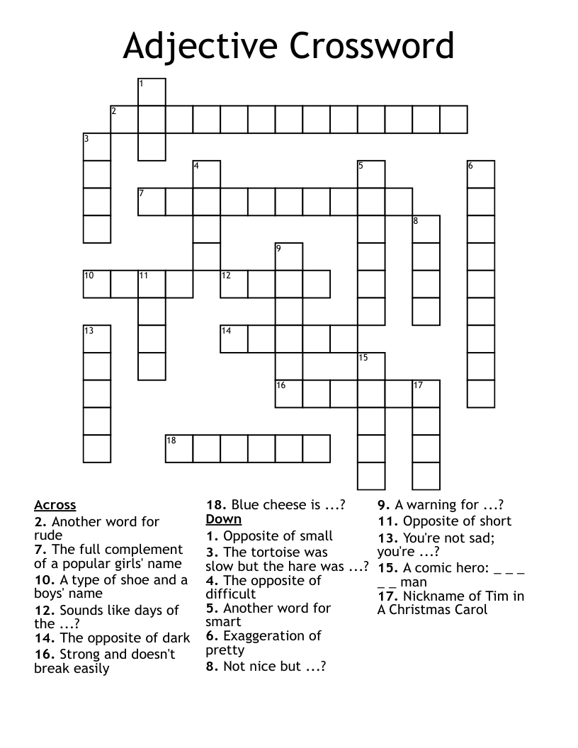 Adjective Crossword - Wordmint throughout Adjective with Christmas Crossword Clue