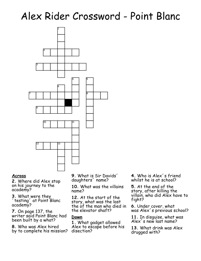 Alex Rider Crossword - Point Blanc - Wordmint within Christmas Story Villain Crossword