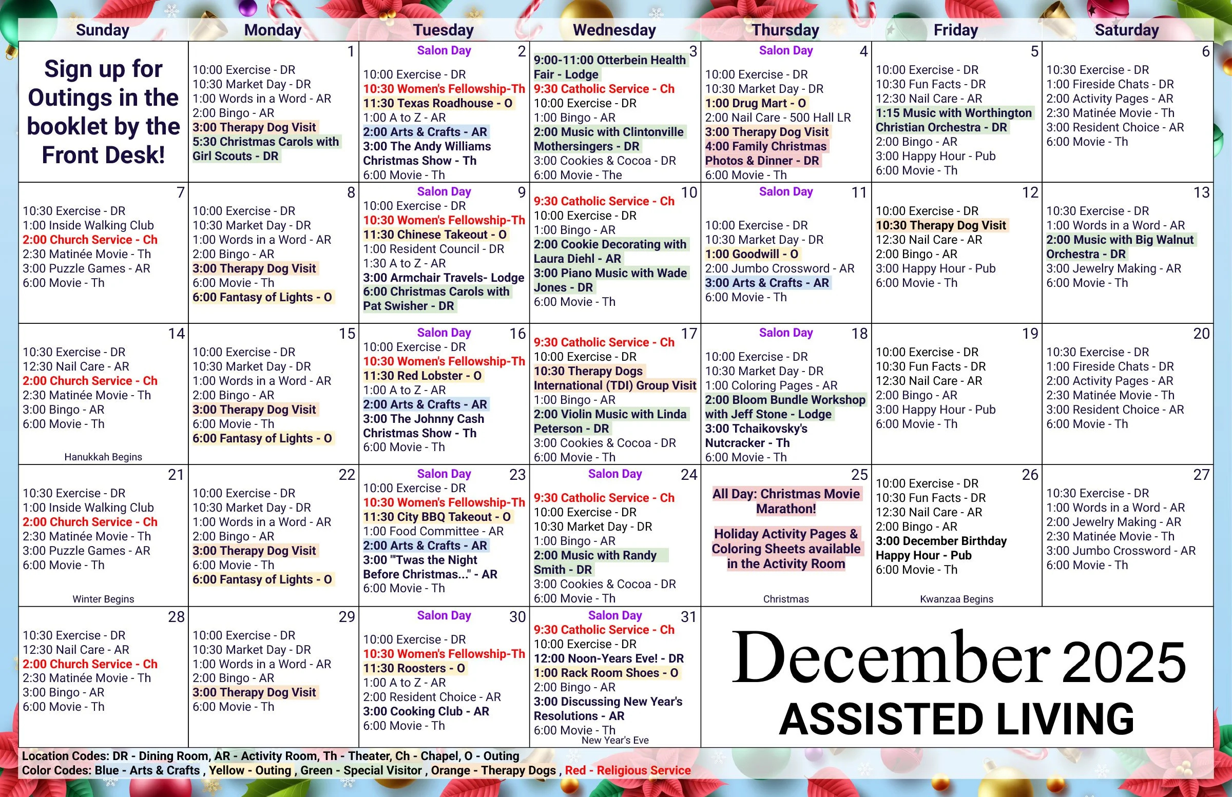 assisted living calendar assisted living at the inn at bear trail with regard to 12 days of christmas musician crossword Assisted Living Calendar — Assisted Living At The Inn At Bear Trail with regard to 12 Days Of Christmas Musician Crossword