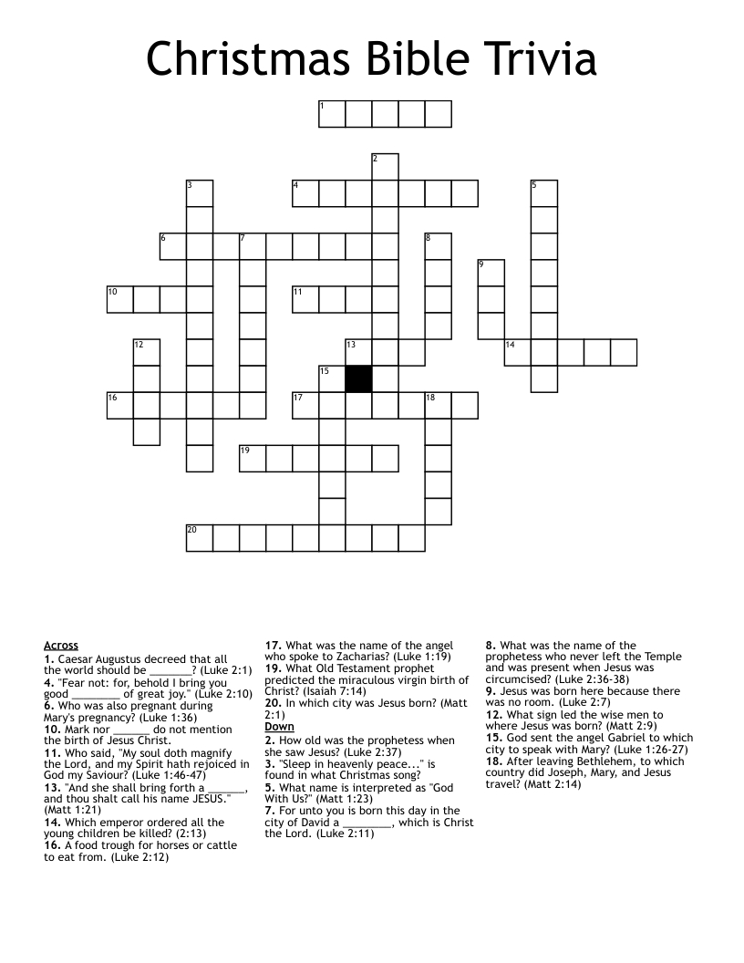 Christmas Bible Trivia Crossword - Wordmint pertaining to Christmas Bible Crossword Puzzle to Print