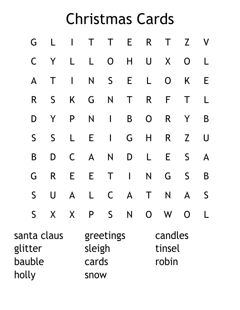 Christmas Cards Word Search - Wordmint in Words On A Christmas Card Crossword Clue