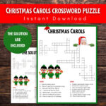 Christmas Carols Crossword Puzzle: Holiday Family Game (Digital Throughout Christmas Carol Opening Crossword