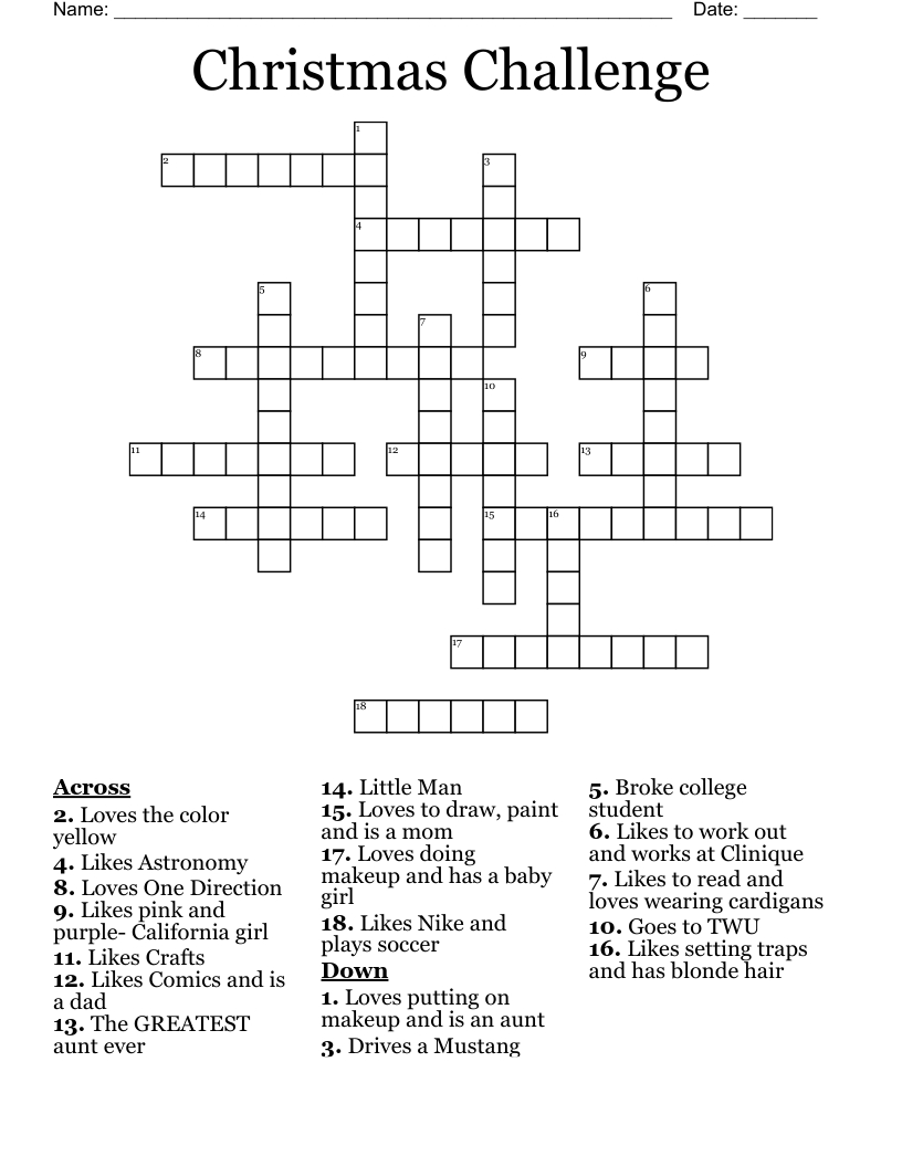 Christmas Challenge Crossword - Wordmint regarding Christmas Challenge Crossword Answers