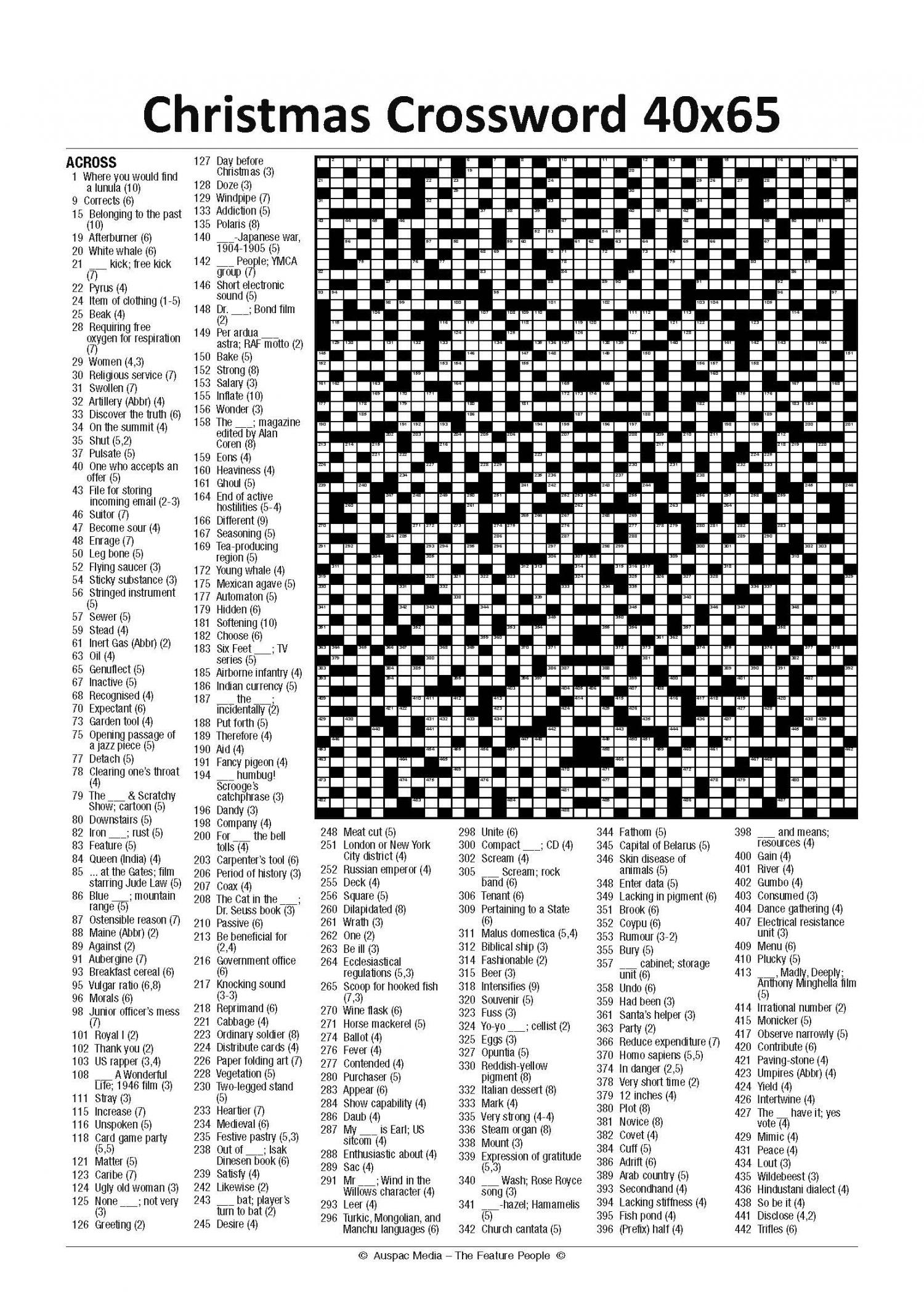 christmas crossword 40 x 65 large kf with hard christmas crossword puzzle Christmas Crossword 40 X 65 - Large (Kf) with Hard Christmas Crossword Puzzle