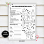 Christmas Crossword Activity Puzzle  "Christmas Worksheets" Winter For Large Print Christmas Crossword Puzzle
