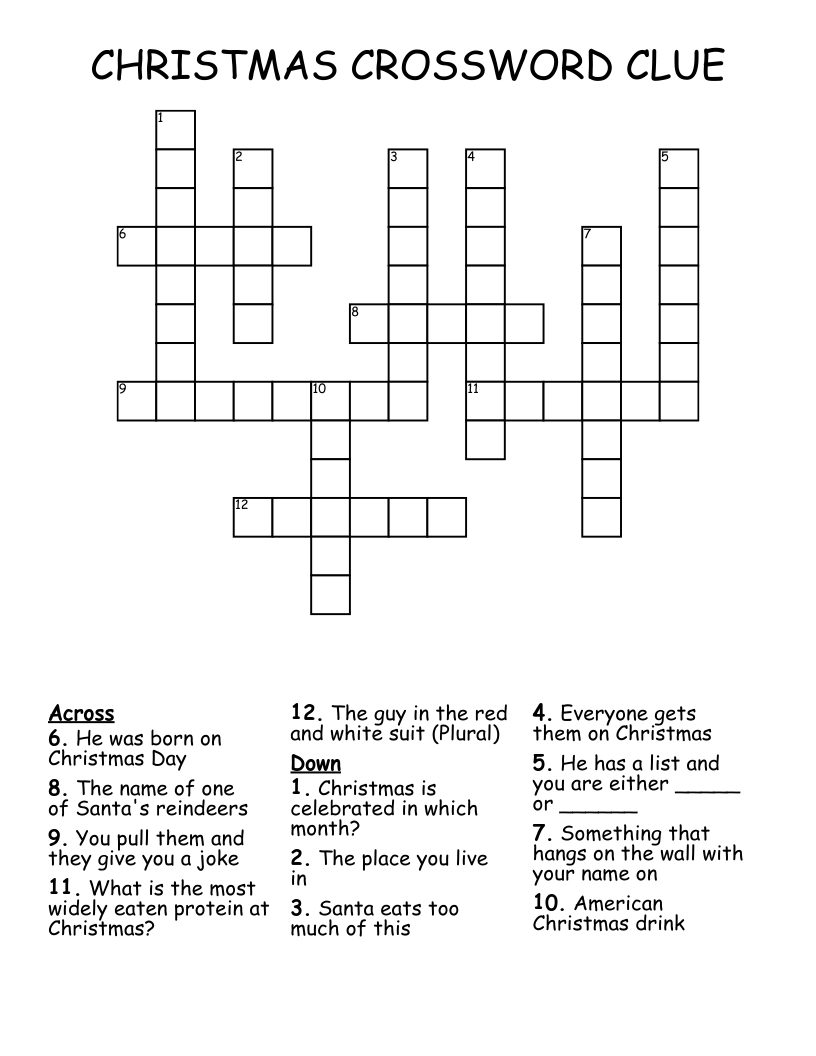 Christmas Crossword Clue - Wordmint within Christmas Drink Crossword Clue