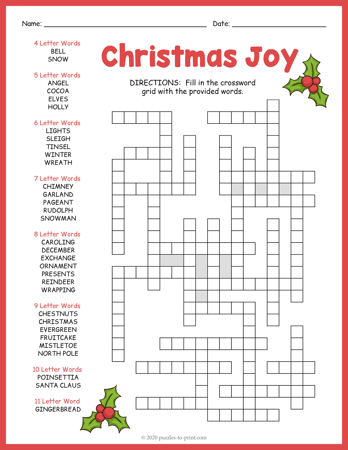 Christmas Crossword Fill In within All I Want For Christmas Is Crosswords
