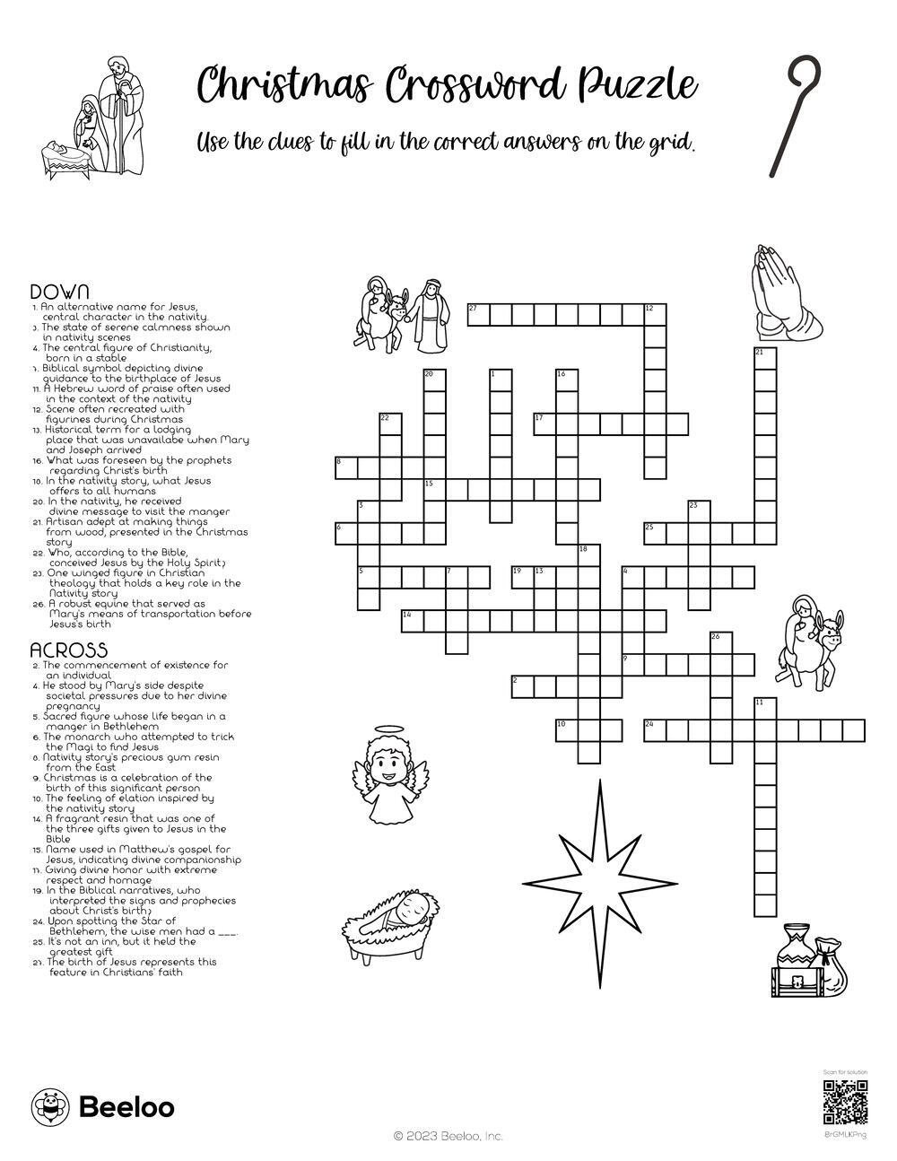 Christmas Crossword Puzzle • Beeloo Printable Crafts And throughout Christmas Symbol Crossword Clue