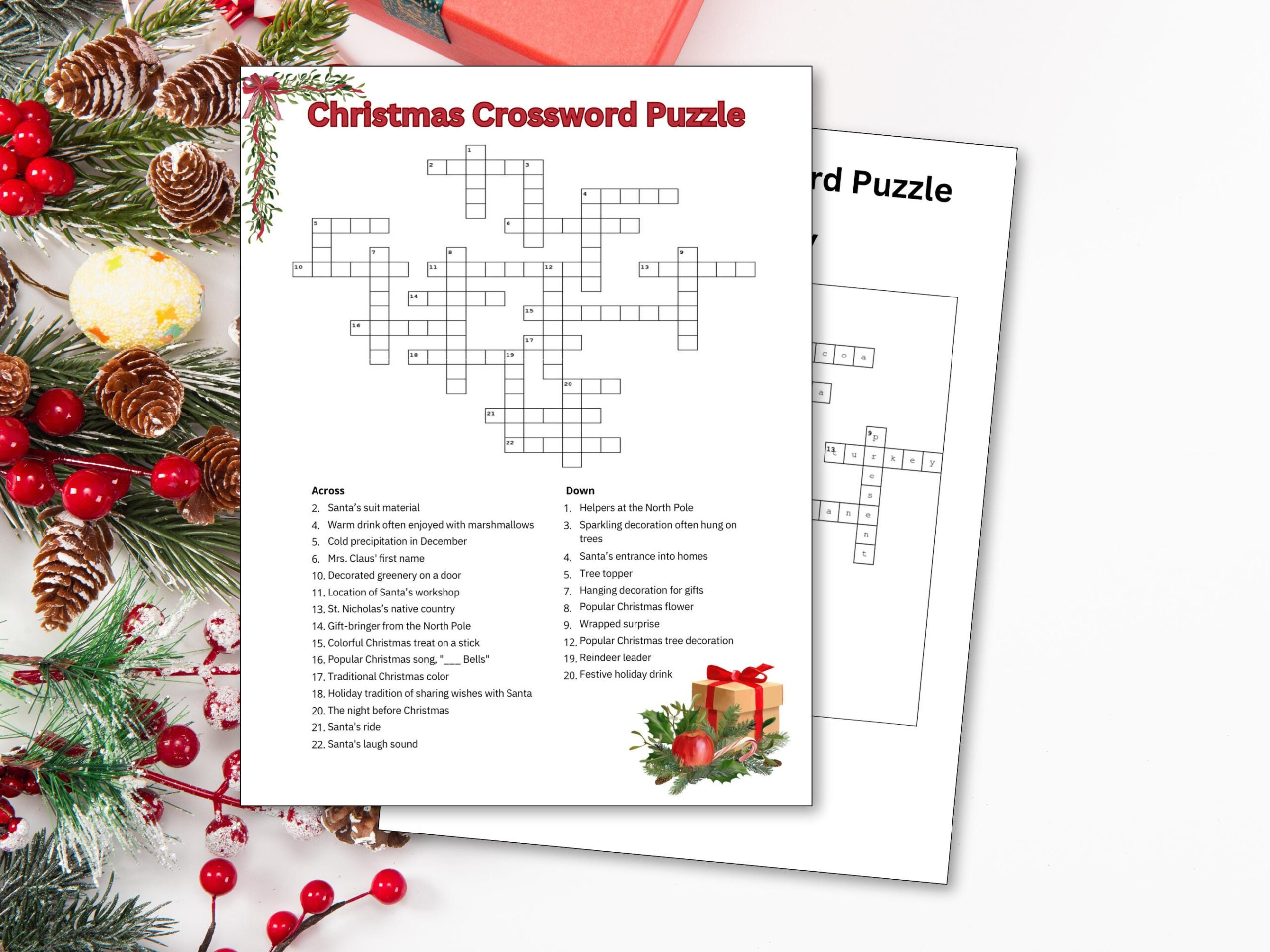 Christmas Crossword Puzzle Printable Worksheet Game-Kids, Adults throughout Christmas Doorway Decoration Crossword