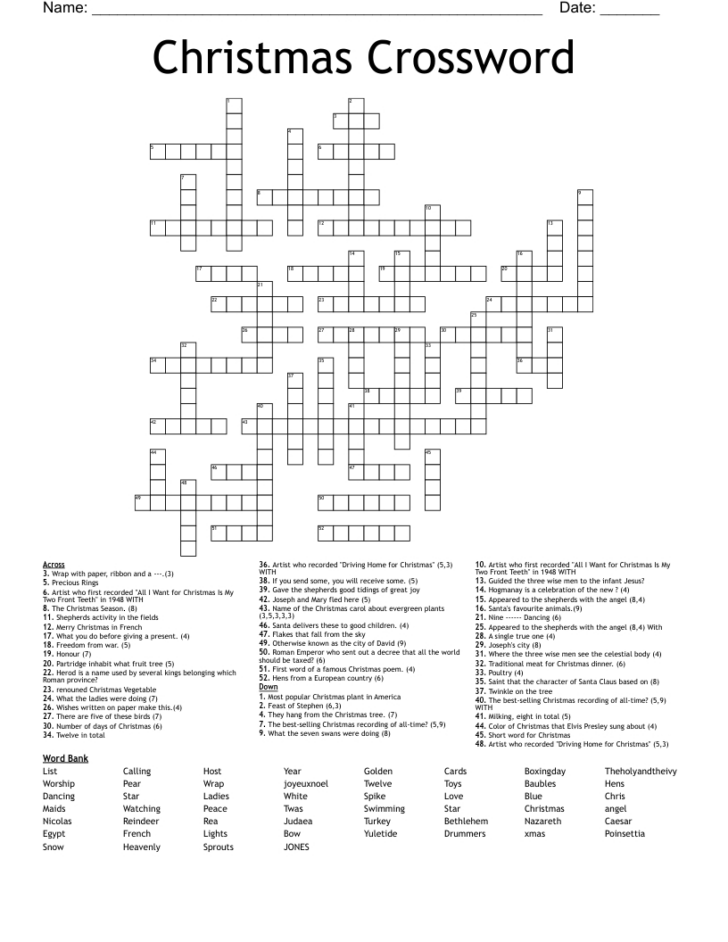 Christmas Tree Fruit Crossword