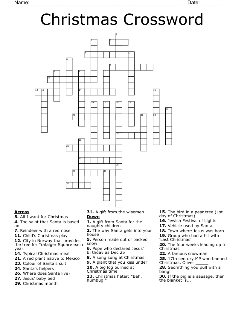 Christmas Crossword - Wordmint in Last Christmas Group Crossword