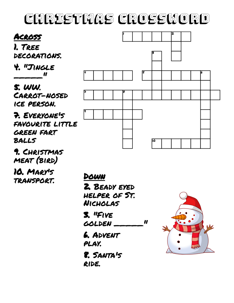 Christmas Crossword - Wordmint intended for Christmas Saint Crossword Clue