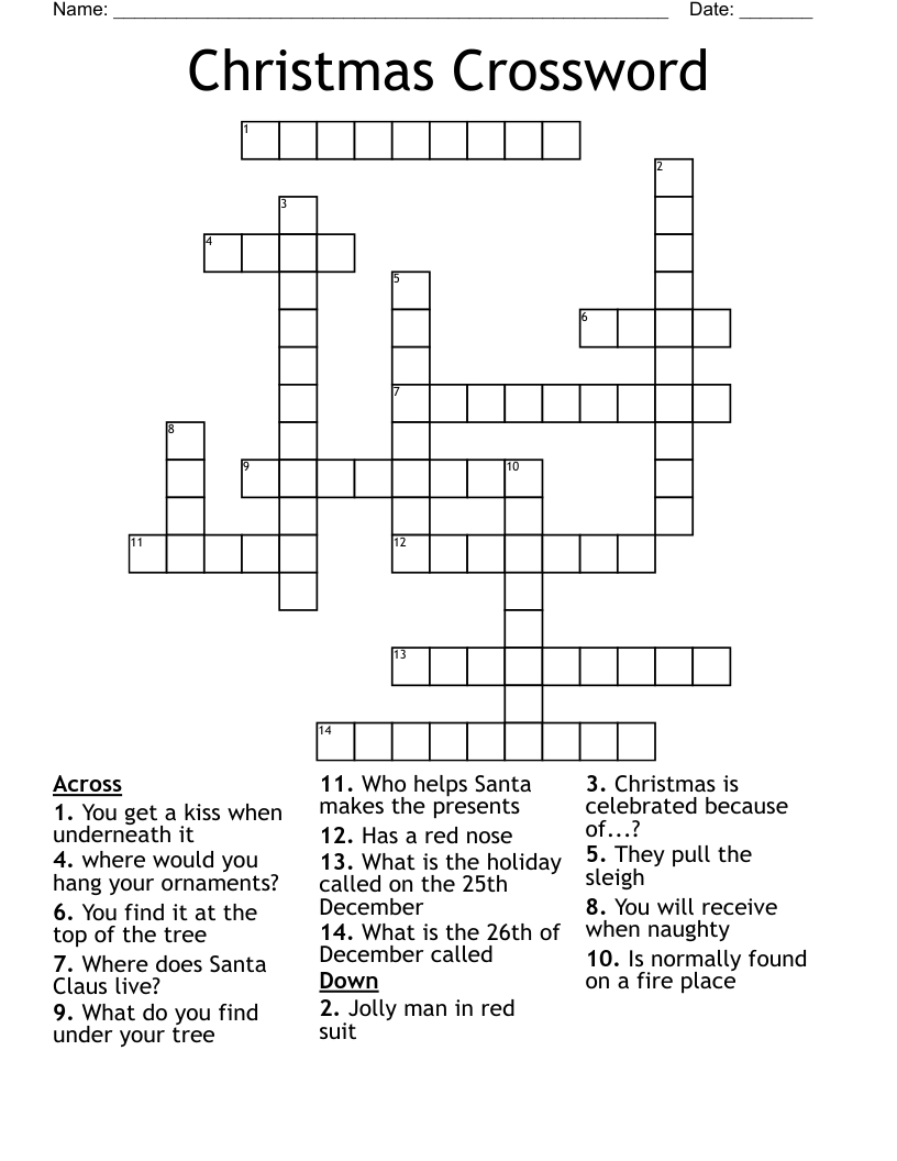 Christmas Crossword - Wordmint throughout Kiss Under This Christmas Decoration Crossword Clue
