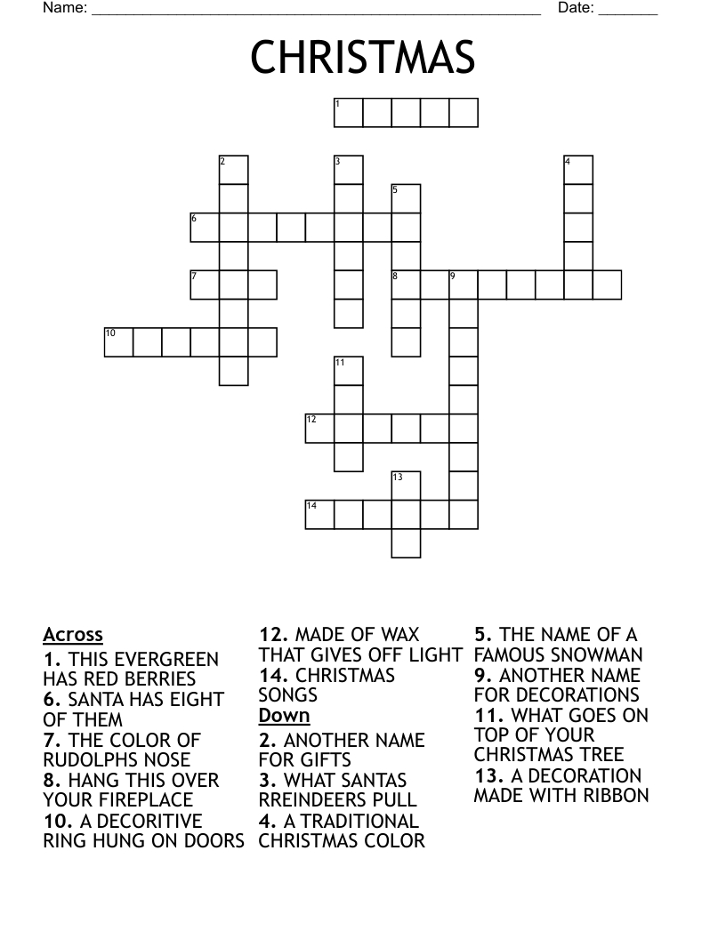 Christmas Crossword - Wordmint within Christmas Evergreen Crossword Clue