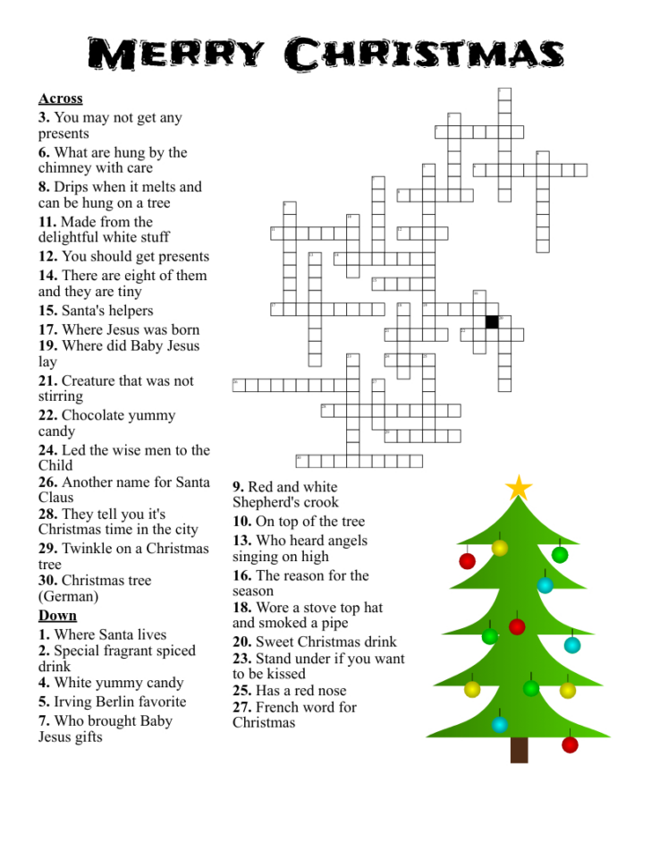 Merry Christmas Crossword Puzzle Answer Key