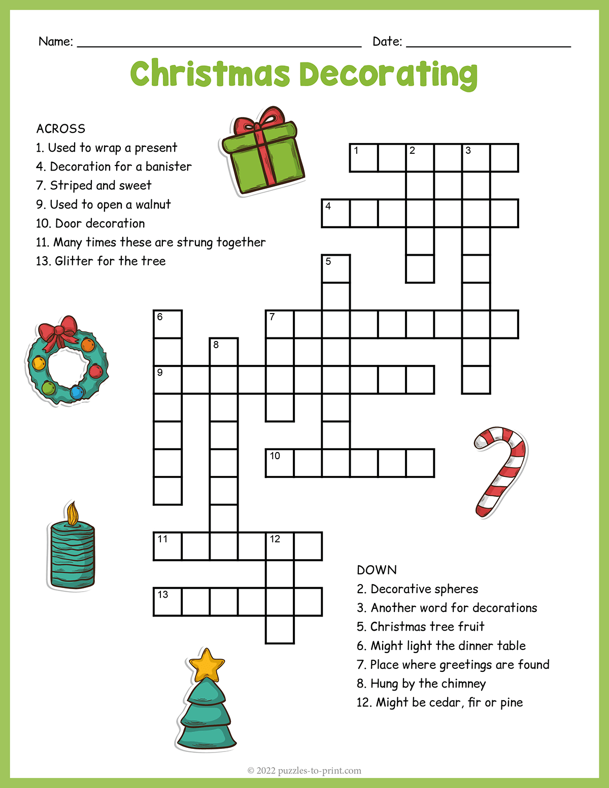 Christmas Decorations Crossword inside Place For Christmas Lights Crossword