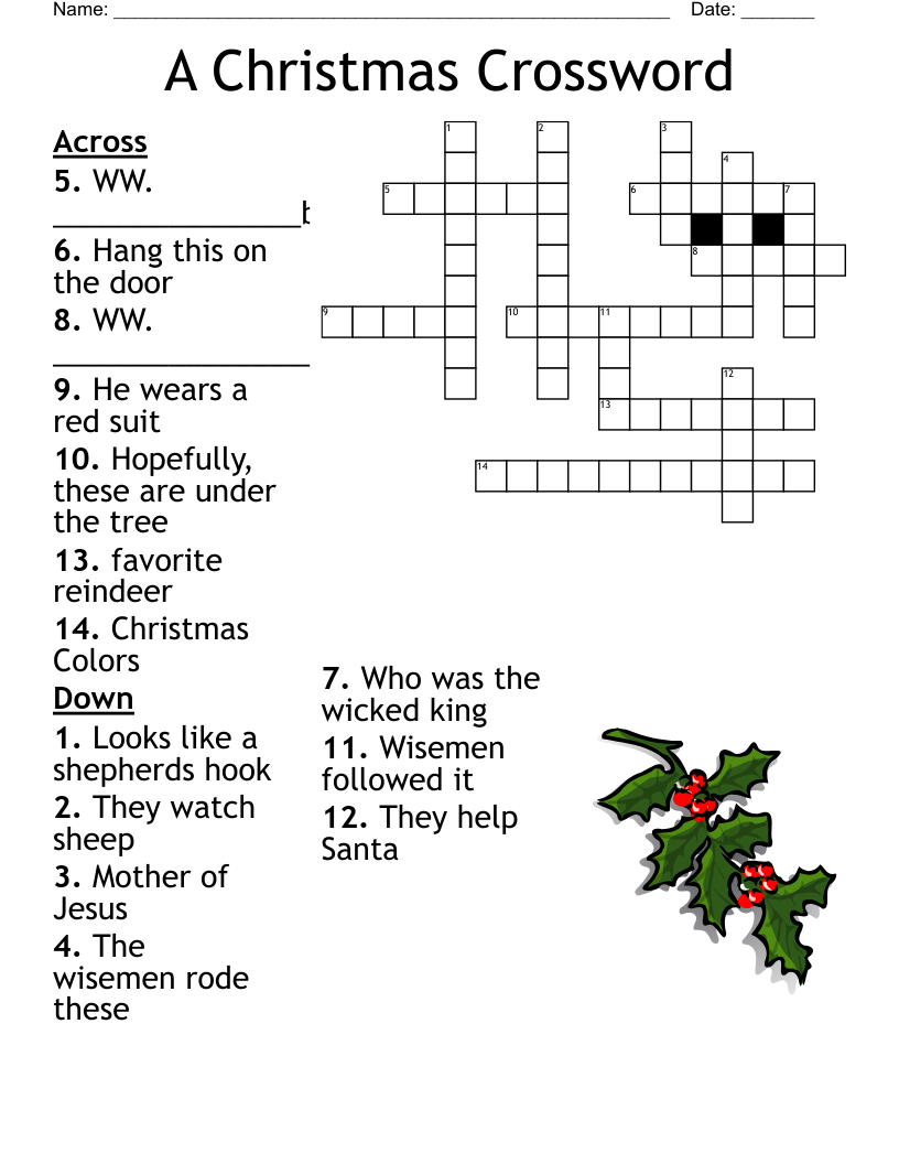 Christmas Eve Crossword - Wordmint inside It Falls on the Eve of Christmas Eve Crossword
