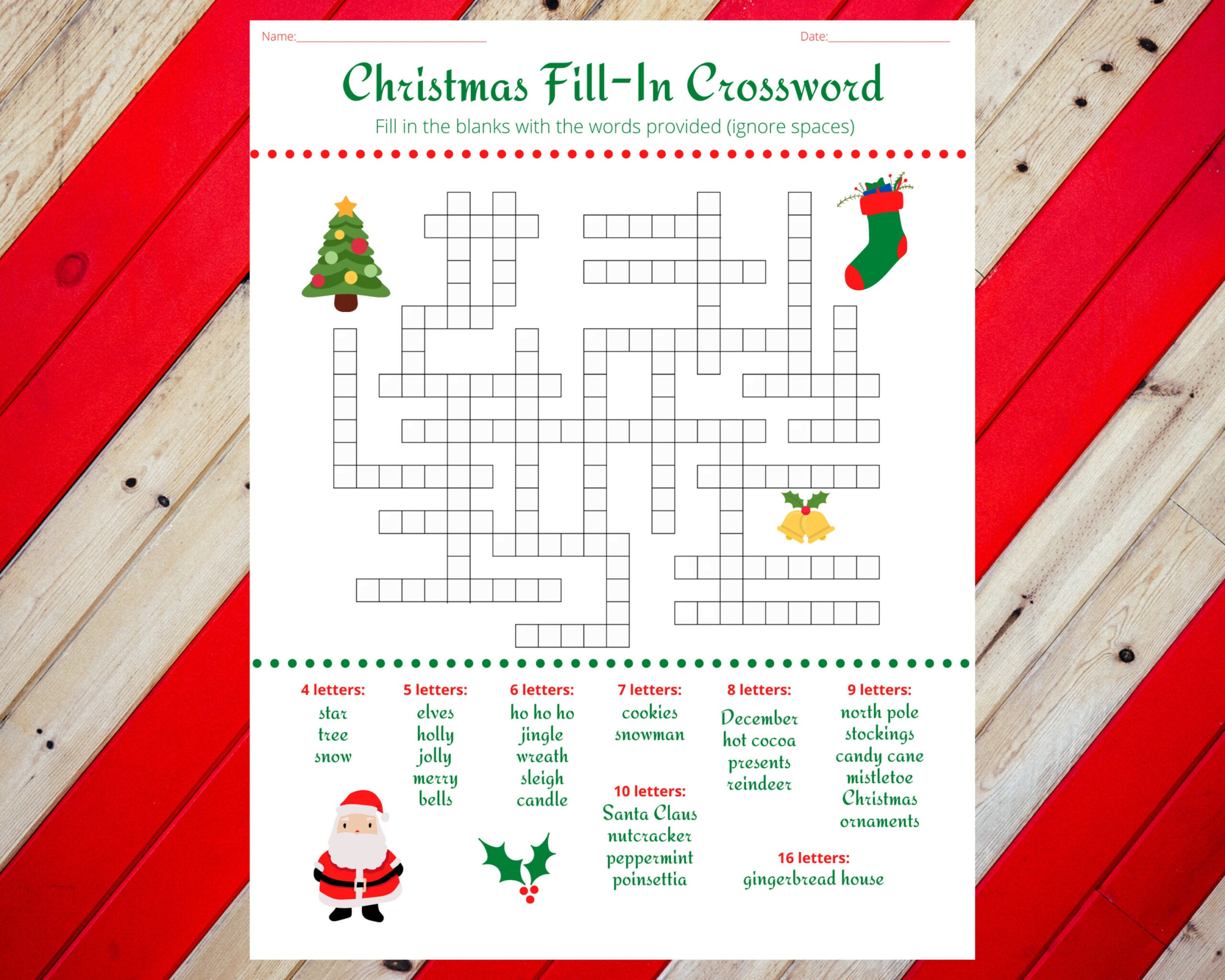 Christmas Holiday Fill In Crossword Puzzle Worksheet Digital intended for Printable Christmas Crosswords For Adults