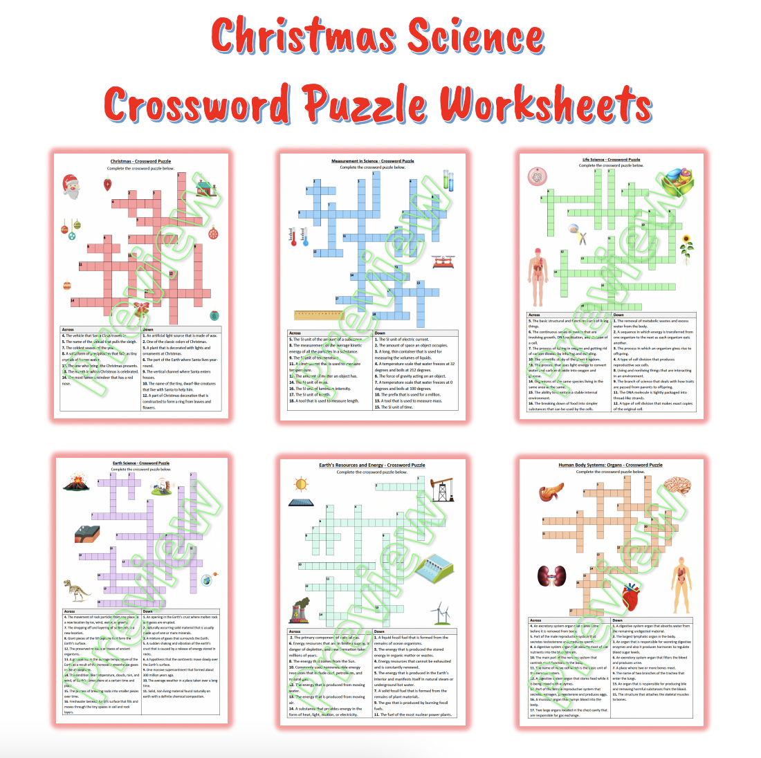 Christmas Holiday Science Crossword Puzzle Worksheets Bundle within Christmas Science Crossword Answer Key