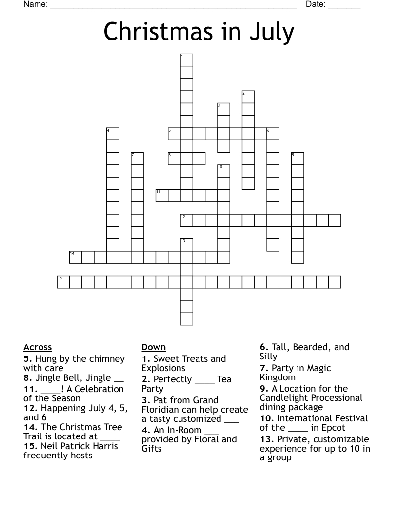 Christmas In July Crossword - Wordmint intended for Christmas In July Crossword