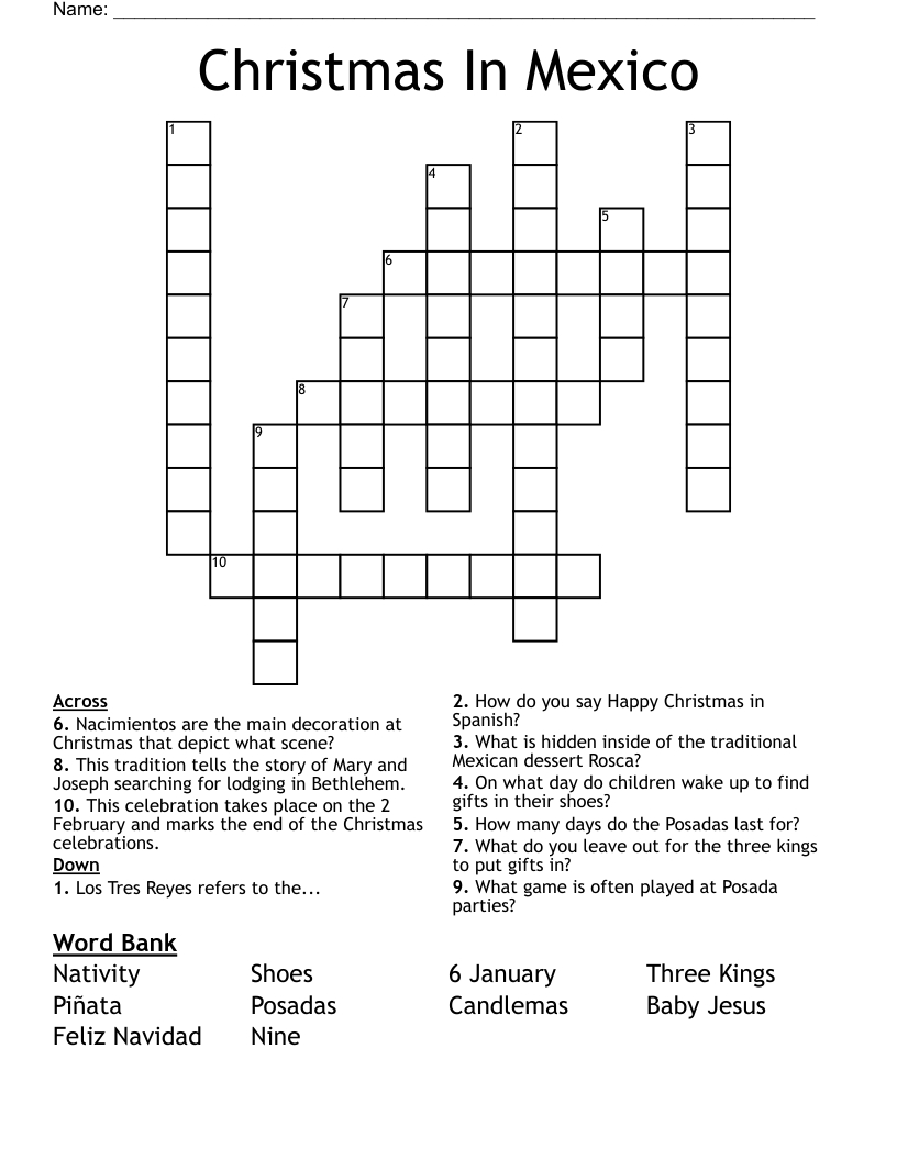 Christmas In Mexico Crossword - Wordmint in Posadas Christmas Tradition Crossword
