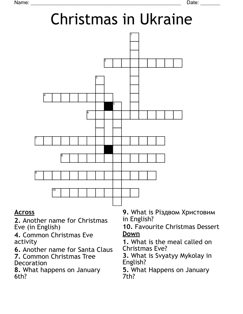 Christmas In Ukraine Crossword - Wordmint inside Popular Christmas Time Dessert Crossword Clue