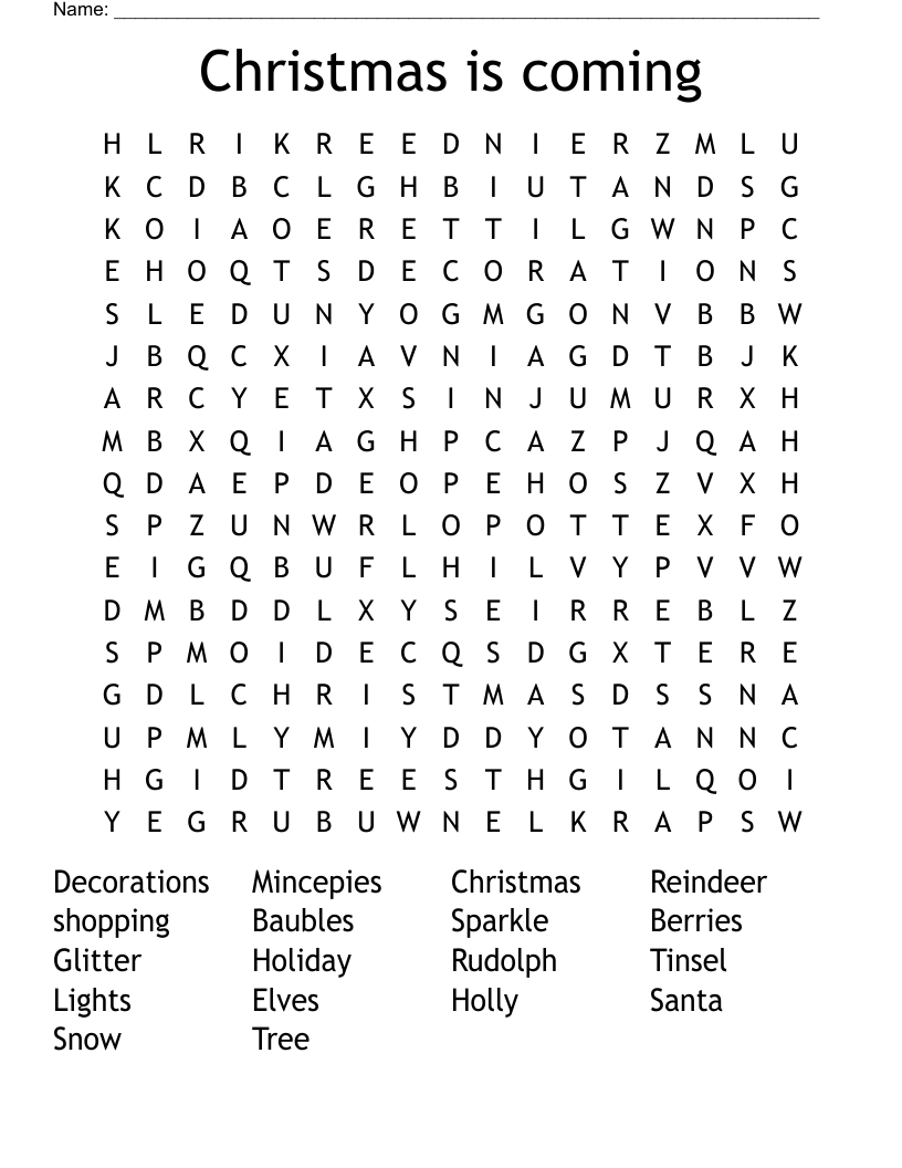 Christmas Is Coming Word Search - Wordmint pertaining to Christmas Glitter Crossword Clue