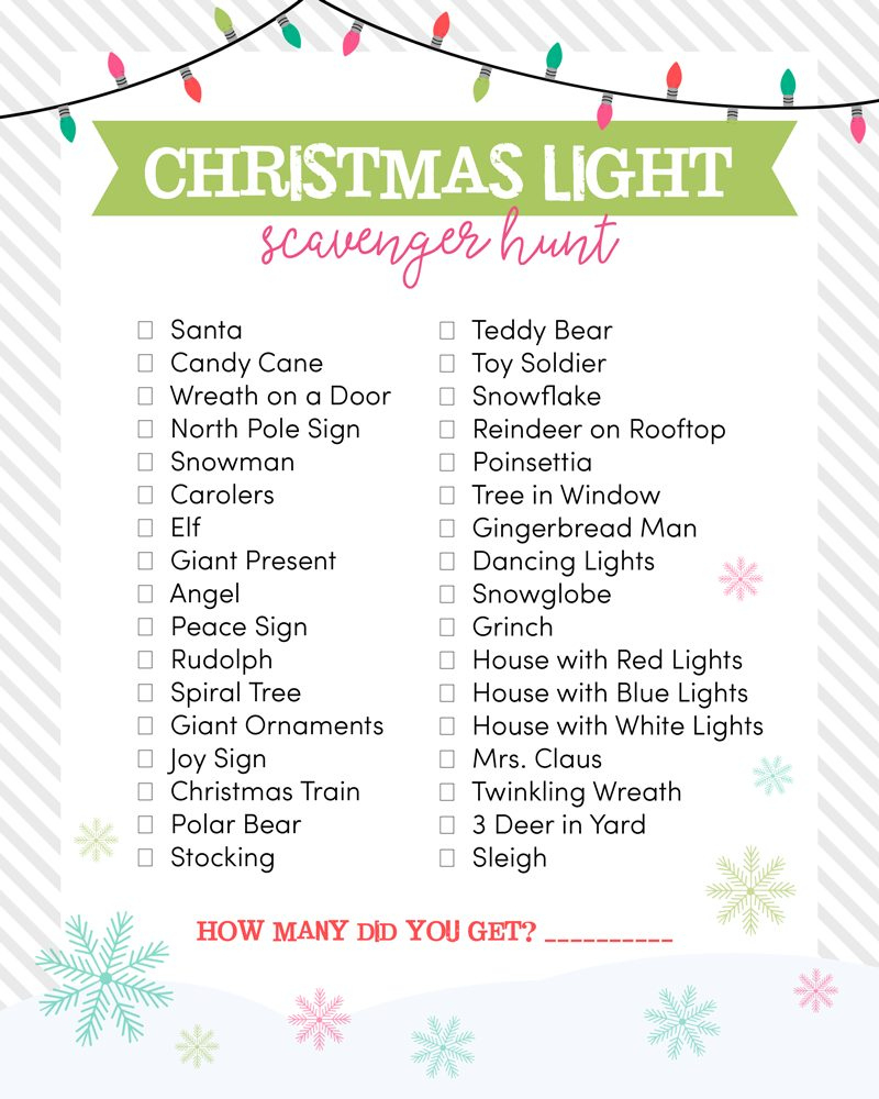 Christmas Light Scavenger Hunt for Bulbs in Many Christmas Lights Crossword