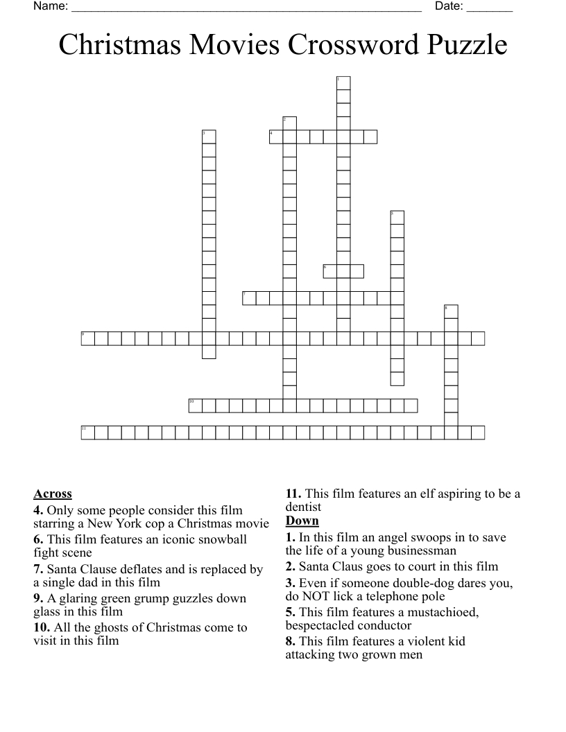 Christmas Movies Crossword Puzzle - Wordmint regarding Feature of Christmas Crossword