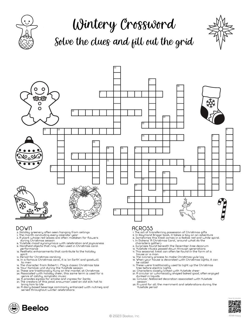 Christmas-Themed Crossword Puzzles • Beeloo Printable Crafts And within Christmas Crossword For Middle School
