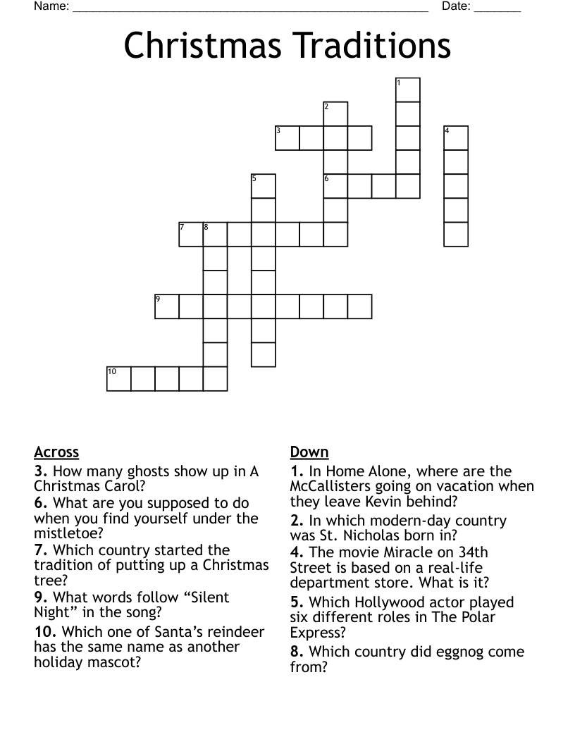 Christmas Traditions Crossword - Wordmint with Christmas Tradition Crossword Clue